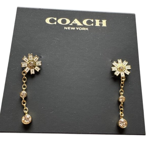COACH Floral Crystal Stud Earrings Gold Tone NWT - Picture 1 of 3